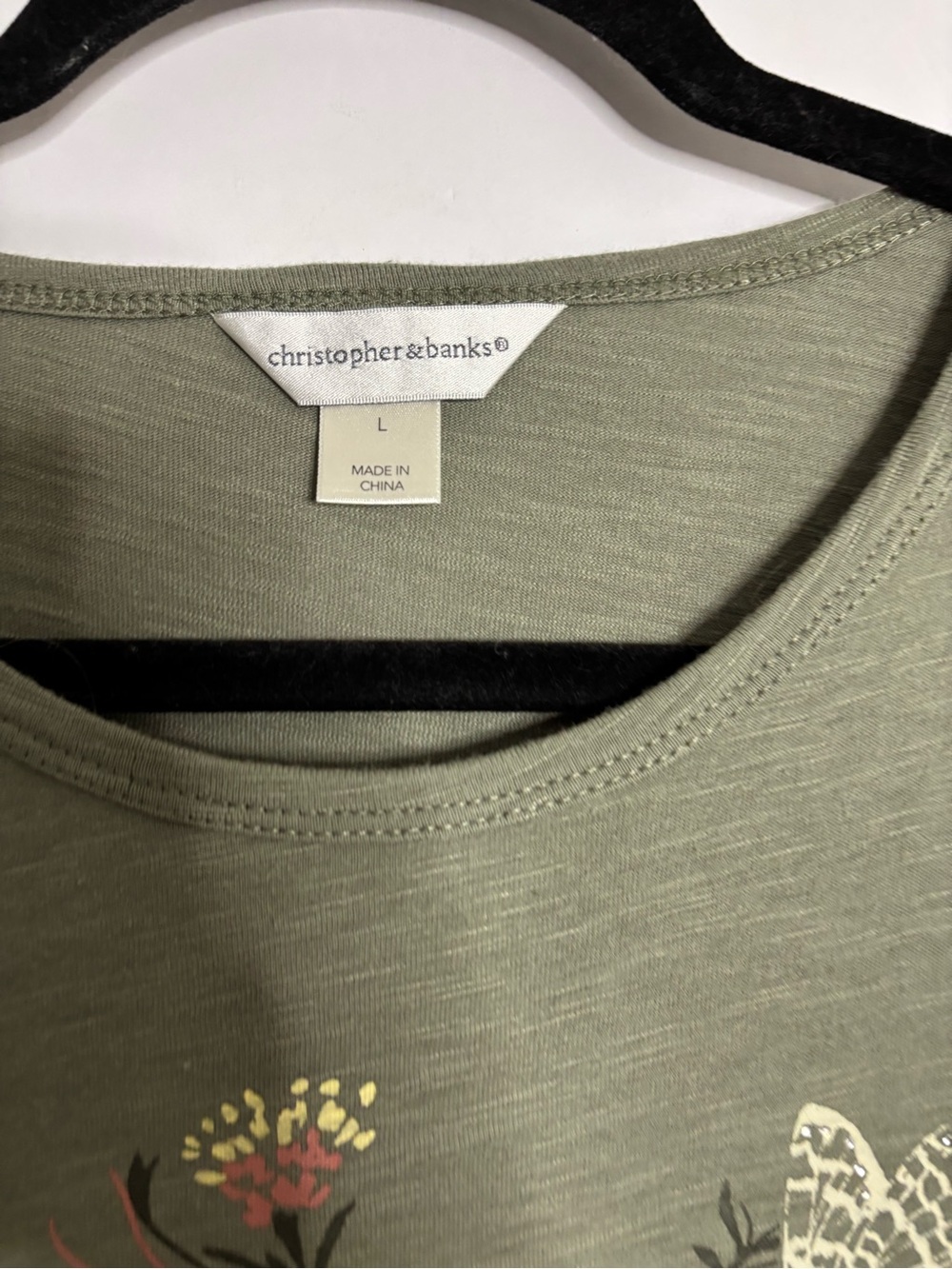 Christopher & Banks Olive Green Butterfly Floral Long Sleeve Tee - Picture 3 of 6